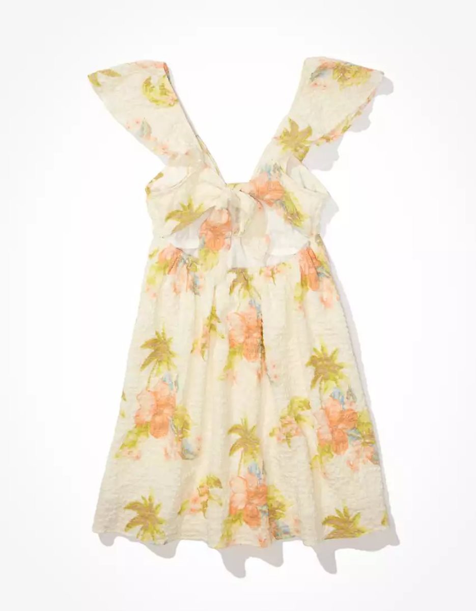 Mini Robe American Eagle AE Floral Flutter-Sleeve Blanche Femme | JDU-93319218